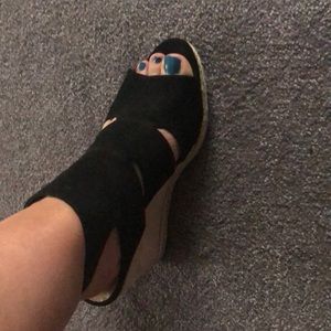 Black wedge sandals
